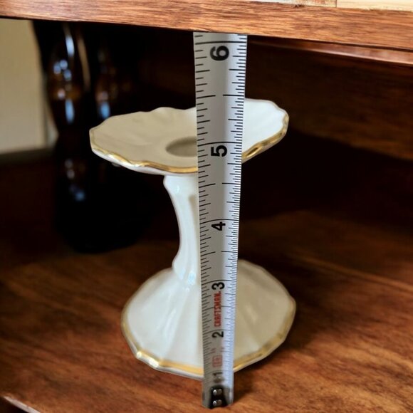 Set-2 Lenox Symphony Candle Holders Ivory China w/Gold Trim 1980's Made in USA - Picture 6 of 11